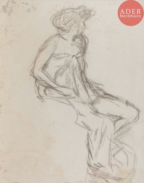 Pierre BONNARD (1867-1947)
Étude de femme assise
Fusain au dos d’une lithographie.
Non signé.
(Papier très accidenté, restaurations et doublé sur Japon).
30.5 x 23.5 cm