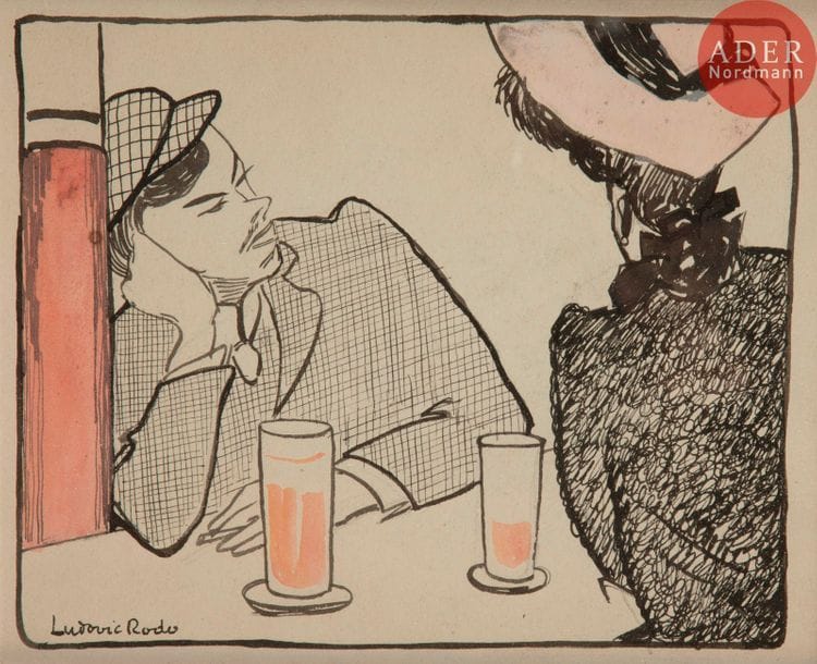 Ludovic-Rodolphe Pissarro, dit RODO-PISSARRO (1878-1952)
Scène de café, vers 1898-1900
Encre et aquarelle.
Signée en bas à gauche.
14.5 x 18 cm

Provenance : 
Galerie Antoine Laurentin, Paris (étiquette au dos).