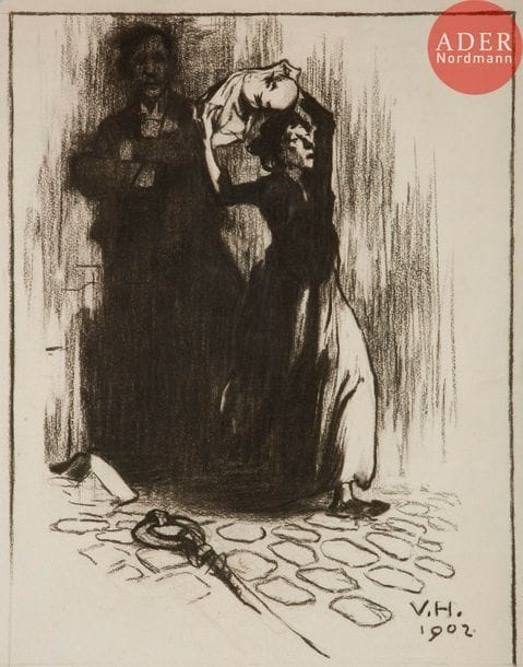 Vaclav HRADECKY (1867-1940)
Le Départ, 1902
Fusain.
Monogrammé et daté en bas à droite.
40.5 x 32 cm

Provenance : 
Collection de l’artiste Jürg Kreienbühl (1932-2007).