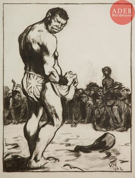 Vaclav HRADECKY (1867-1940)
Victoire, 1902
Fusain.
Monogrammé et daté en bas à droite.
42 x 32.5 cm

Provenance : 
Collection de l’artiste Jürg Kreienbühl (1932-2007).