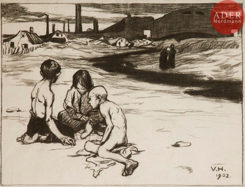 Vaclav HRADECKY (1867-1940)
Enfants jouant, 1902
Fusain.
Monogrammé et daté en bas à droite.
31 x 39.5 cm

Provenance : 
Collection de l’artiste Jürg Kreienbühl (1932-2007).