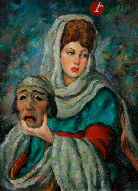 Anatola (Anatoli Sergueievitch) SOUNGOUROFF (1911 - 1982)
Femme au masque, 1946
Huile sur toile.
Signée et datée en bas à gauche.
81 x 60 cm

Анатолий Сергеевич (Тола) СУНГУРОВ (1911 - 1982)
Женщина с театральной маской. 1946
Холст, масло.
Подпись и дата внизу слева.
81 х 60 см