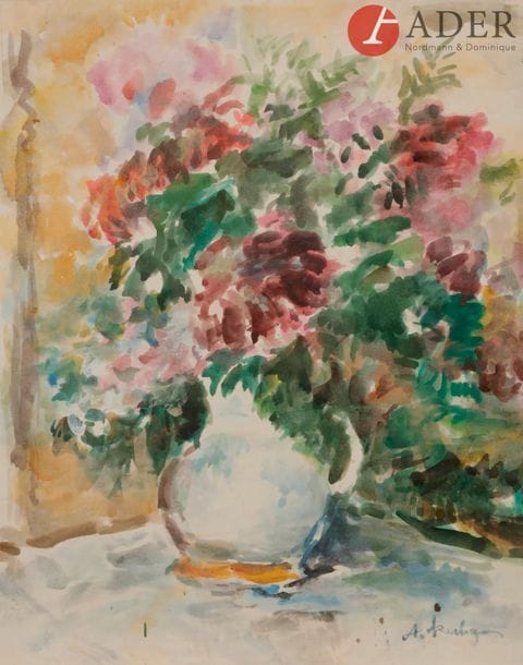 Artur Vladimirovitch FONVIZIN (1883 - 1973)
Fleurs
Aquarelle sur carton.
Signée en bas à droite. Titrée au dos et porte le N°24.
37,5 x 29,5 cm

Артур Владимирович ФОНВИЗИН (1883 - 1973)
Цветы
Картон, акварель.
Подпись внизу справа. На обороте название и № 24.
37,5 х 29,5 см