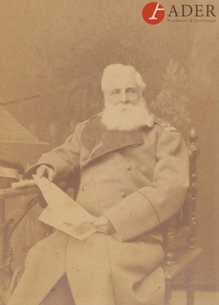 Portraits de la famille JORDAN
1) A. RENTZ et F. SHRADER. Saint-Pétersbourg. 1891 - 1892.
Portrait photographique du général-lieutenant Egor Egorovitch (Georg-Eduard) JORDAN (1806 - 1892)
Identifié au dos.
13,3 x 10,8 cm
2) LEVITZKY. Photographe de Leur Majestés Impériales. Saint-Pétersbourg. 1890 - 1899.
Portrait photographique de Elizaveta Mikhaïlovna JORDAN (1827 - 1899), née Nesterenko, épouse du général E. E. Jordan.
Identifiée au dos.
14 x 8,8 cm
3) LEVITZKY et FILS. Photographes de Leurs Majestés Impériales. Saint-Pétersbourg. Fin des années 1890.
Portrait photographique d’Evguenia Egorovna JORDAN (1849 - après 1921), fille du général E. E. Jordan.
Identifiée au dos.
13,3 x 8,8 cm
4) A. LORENS. Saint-Pétersbourg.
Portrait photographique présumé d’Evguenia Egorovna JORDAN.
Au dos, dédicace en allemand.
9,2 x 6,3 cm
5) Boris Fomitch GOTTLIEB. Odessa. 1909.
Photographie de famille Clodt von Jürgensburg.
Le fils Gueorguy Pavlovitch (1895 - 1951) est en uniforme du corps des cadets d’Odessa. Les quatre jeunes sœurs sont présentes : Elena (1897 - ?), Elizaveta (1899 - ?), Ekaterina (1901 - ?) et Evguenia (1903 - ?). Une jeune fille, sans doute une parente, se tient debout au côté de Vera Egorovna Clodt (1868 - 1957), née Jordan.
Dédicacée et datée au dos.
13 x 21,5 cm

Le général-lieutenant E. E. Jordan, titulaire d’un sabre de Saint-Georges et, entre autres, des ordres de saint Vladimir avec nœud et glaives et de sainte Anne avec glaives, de Saint-Georges pour 25 ans de service, de saint-Stanislas de 1re classe et de Sainte-Anne de 1re classe avec couronne. Anobli par diplôme le 11 décembre 1869. Une de ses filles, Vera, avait épousé le futur général-major Pavel Adolfovitch baron Clodt von Jürgensburg, fils de son camarade de combat à Sébastopol.

Портреты семейства ИОРДАН
1) А. РЕНЦ и Ф. ШРАДЕР. Санкт-Петербург. 1891-1892.
Фотографический портрет генерал-лейтенанта Егора Егоровича ИОРДАНА (Georg-Eduard JORDAN) (1806 - 1892)
Имя указано на обороте.
13,3 х 10,8 см
2) Лев Сергеевич ЛЕВИЦКИЙ (1847 - 1914). Фотограф Их Императорских Величеств. 1890 - 1899.
Фотографический портрет супруги генерала Е. Е. ИОРДАНА, Елизаветы Михайловны, урожденной Нестеренко (1827 - 1899).
Имя указано на обороте.
14 х 8,8 см
3) ЛЕВИЦКИЙ и сын. Фотограф Их Императорских Величеств. Конец 1890-х годов.
Фотографический портрет дочери генерала Е. Е. ИОРДАНА, Евгении Егоровны (1849 - после 1921).
Имя указано на обороте.
13,3 х 8,8 см
4) А[льфред Эдуард Иоанн] ЛОРЕНС. Санкт-Петербург.
Предположительно, фотографический портрет Евгении Егоровны ИОРДАН.
На обороте посвящение по-немецки.
9,2 х 6,3 см
5) Борис Фомич ГОТЛИБ. Одесса. 1909
Групповая фотография семейства П. А. КЛОДТ фон ЮРГЕНСБУРГА.
Сын Георгий Павлович (1895 - 1951) в форме Одесского кадетского корпуса. На фотографии его четыре младшие сестры : Елена (1897 - ?), Елизавета (1899 - ?), Екатерина (1901 - ?) и Евгения (1903 - ?). Молодая барышня, вероятно, родственница, стоит возле Веры Егоровны Клодт (1868 - 1957), урожденной Иордан.
Посвящение с датой на обороте.
13 х 21,5 см
Генерал-лейтенант Е. Е. Иордан, награжден полусаблею с надписью «За храбрость» и орденами св. Владимира 4-й степени с бантом и мечами, св. Анны 2-й степени с мечами, св. Георгия за 25 лет , св. Станислава 1-й степени и св. Анны 1-й степени с коронной. Жалован дипломом на потомственное дворянское достоинство 11 декабря 1869 г. Вера, одна из его дочерей, вышла замуж за будущего генерала Павла Адольфовича Клодта фон Юргенсбурга, сына его соратника по Севастопольской обороне.