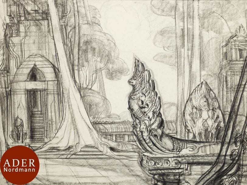 André MAIRE (1898-1984)
Cambodge, Angkor, 1957
Fusain.
Signé et daté en bas à gauche.
48 x 64 cm