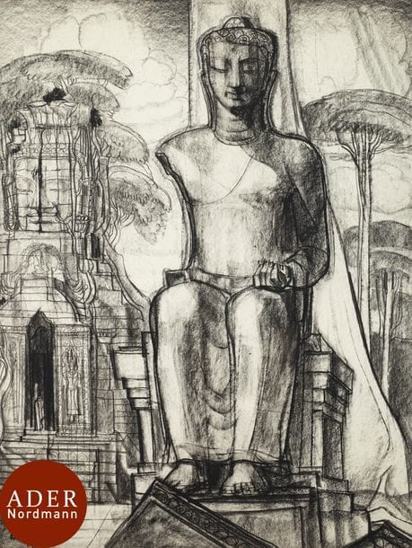 André MAIRE (1898-1984)
Cambodge, bouddha, 1956
Fusain.
Signé et daté en bas à gauche.
64 x 48 cm