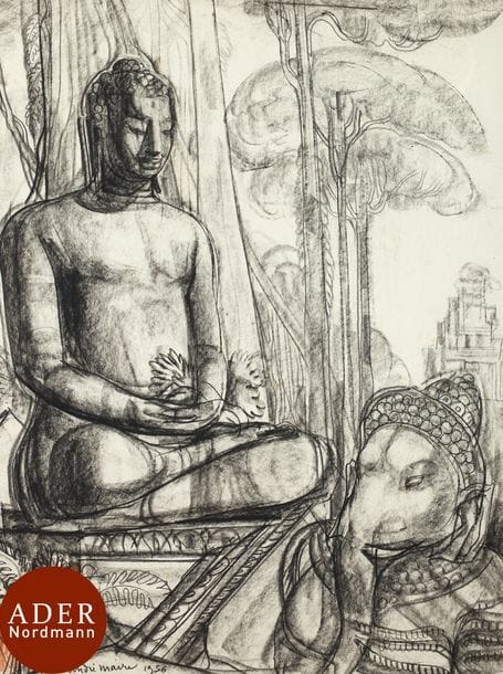 André MAIRE (1898-1984)
Cambodge, dieu Ganesh, 1956
Fusain et sanguine.
Signé et daté en bas à gauche.
64 x 48 cm