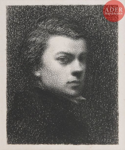 Henri Fantin-Latour (1836-1904) 
Portrait de M. Fantin à dix-sept ans. 1895. Lithographie. 123 x 156. Hédiard, Mason 104. Très belle et fraîche épreuve sur chine volant, vraisemblable épreuve d’essai du 3e état (sur 4), sans la lettre, antérieure au tirage de luxe à grandes marges pour L’Artiste (1895). Fins courts plis de tirage sous le sujet. Toutes marges.