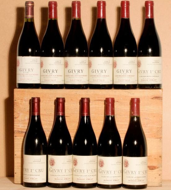 1 B GIVRY CLOS DU CELLIER AUX MOINES (1er Cru) e.l.a., Joblot, 1996
2 B GIVRY CLOS DU CELLIER AUX MOINES (1er Cru) e.l.s., Joblot, 1997
2 B GIVRY CLOS DU CELLIER AUX MOINES (1er Cru) e.l.s., Joblot, 2000
1 B GIVRY CLOS DE LA SERVOISINE (1er Cru) , Joblot, 2000
2 B GIVRY CLOS DE LA SERVOISINE (1er Cru) e.l.s., Joblot, 2001
2 B GIVRY CLOS DES BOIS CHEVAUX (1er Cru) , Joblot, 1998
1 B GIVRY CLOS DES BOIS CHEVAUX (1er Cru) , Joblot, 1999