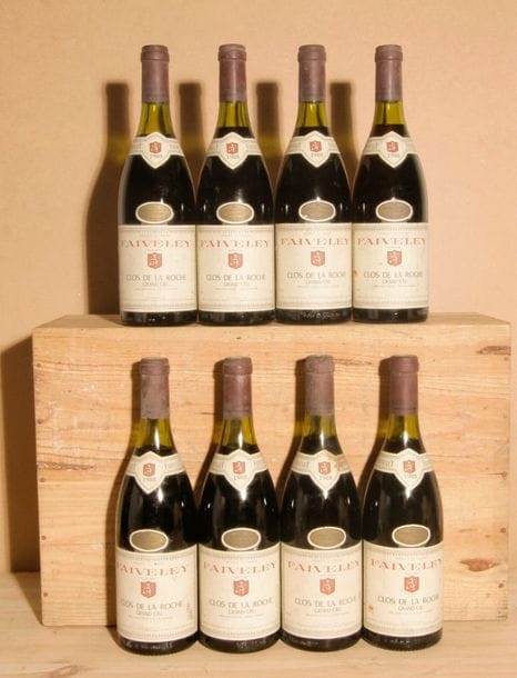 8 B CLOS DE LA ROCHE (Grand Cru) 3 à 2,5; 2 à 2,8 et 1 à 3,3 cm; clm.s. légères; quelques marques étiquettes et capsules; , Faiveley, 1988