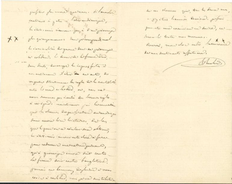 Eugène ROUHER (1814-1884) homme d’État, ministre. L.A.S., Paris 24 juin 1864, à François Barthélemy Arlès-Dufour ; 2 pages et demie in-8, en-tête Ministère d’État. Cabinet du Ministre.

   Sur l’expédition du Mexique, qui est « un fait accompli, il ne s’agit désormais que d’y installer un gouvernement assez régulier pour nous permettre de ramener dans un temps prochain, en France, nos troupes du Mexique. Si ce gouvernement nouveau parvient à rétablir l’ordre, l’Amérique aura à en profiter plus encore que nous. Si l’anarchie continue à y être à l’état endémique, les États-Unis n’auront pas à s’en préoccuper plus qu’auparavant donc je comprends mal les éventualités de guerre dont se préoccupe Mr Cobden. Le devoir de la France était, sans doute, de venger les injures faites à nos nationaux. Il était en outre, de respecter strictement les règles de la neutralité entre le nord et le sud, or, nous ne nous sommes pas écartés des bonnes règles à cet égard. Maintenant j’ai la conviction que les chances de pacification en Amérique sont encore bien lointaines, dès lors que le jour où ce résultat sera obtenu, les États-Unis auront autre chose à faire pour redevenir une nation puissante, qu’à guerroyer encore soit contre la France soit contre l’Angleterre »…