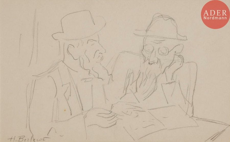 Henri BERLEWI (1894-1967) 
Juifs à l’étude 
Crayon noir. 
Signé en bas à gauche. 
14 x 21,5 cm




Mots clés : {CR}judaïca, juif, juive, hébreux, rabbins, jewish, torah, hebrew, hebraica,, judaisme, synagogue, sionisme, pessah, pessach, haggada, haggadah, hagada, hagadah, passover, menora, menorah, hannuka, hannuca, hannoucca, hanouccah, torah, juden, israélite, Israël, antisemitism, antisémitisme, dreyfus, meguila, sepharade, sefarad, ketouba