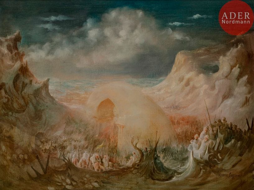Roman LAZAREV (Né en 1938)
Moïse guidant le peuple juif
Huile sur toile.
Signée en bas à droite.
45 x 60 cm




Mots clés : {CR}judaïca, juif, juive, hébreux, rabbins, jewish, torah, hebrew, hebraica,, judaisme, synagogue, sionisme, pessah, pessach, haggada, haggadah, hagada, hagadah, passover, menora, menorah, hannuka, hannuca, hannoucca, hanouccah, torah, juden, israélite, Israël, antisemitism, antisémitisme, dreyfus, meguila, sepharade, sefarad, ketouba