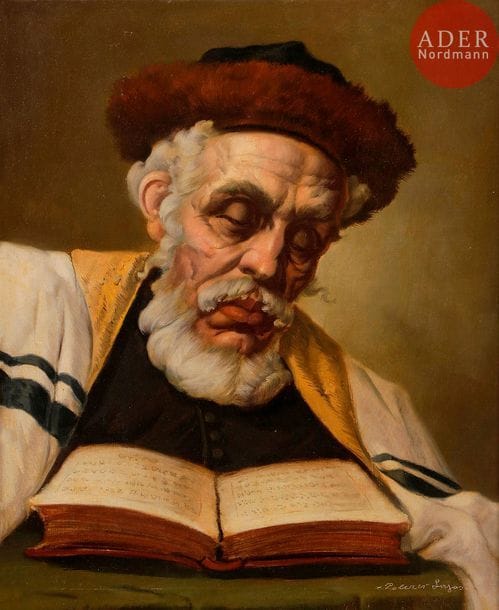 Lajos POLCZER (1902- ?) 
Juif à l’étude 
Huile sur toile. 
Signée en bas à droite. 
(Rentoilée).
61 x 51 cm




Mots clés : {CR}judaïca, juif, juive, hébreux, rabbins, jewish, torah, hebrew, hebraica,, judaisme, synagogue, sionisme, pessah, pessach, haggada, haggadah, hagada, hagadah, passover, menora, menorah, hannuka, hannuca, hannoucca, hanouccah, torah, juden, israélite, Israël, antisemitism, antisémitisme, dreyfus, meguila, sepharade, sefarad, ketouba