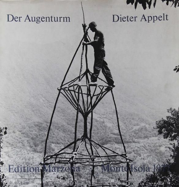 Dieter Appelt (né en 1935)
Der Augenturm Editions Marzona, 1977. In-4 (31 x 30 cm). Edition originale brochée, accompagnée de nombreux articles, invitations et un contretype (18 x 13 cm). 46 photographies reproduites en noir et blanc.  