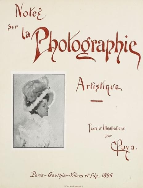 Constant Puyo (1857-1933)
Notes sur la Photographie Artistique. Texte et Illustrations par C. Puyo. Gauthier-Villars et fils Editeurs, Paris, 1896. In-4 (33 x 26 cm). Edition originale limitée à 25 ex. sur papier des Manufactures Impériales du Japon. Reliure en demi-toile saumon, pièce de titre bleu-nuit et lettres dorées sur le dos. 11 héliogravures de P. Dujardin. 50 pp. de texte. 