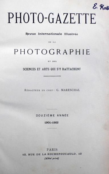 Photo-Gazette  1901-1902. 1903-1904. L. Geisler éditeur, Paris. In-8 (25 x 16 cm). Quatre années reliées en deux volumes. Photographies reproduites de Constant Puyo, Seeberger et divers. 
