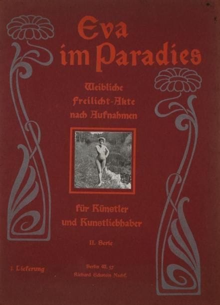 Eva im Paradies Weibliche Freilicht-Akte nach Aufnahmen für Kunstler und Kunstlieberhaber -  II. Serie. Verlag Richard Eckstein, Berlin, c. 1905. Ensemble de cinq portfolios (N° 1 à 5) composés de quatre planches photographiques reproduites en noir et blanc, montées sur feuillets (série complète des 20 planches - Nus en plein air - différentes de la seconde série de cette publication destinée aux artistes et aux amateurs). 