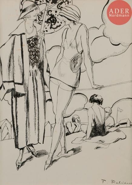 Fabien FABIANO (1882-1962)
SUR LA PLAGE, 1923
Encre.
Signée en bas à droite.
36 x 26 cm

Bibliographie :
Le Rire n°236 du 11 août 1923, reproduit p. 11.