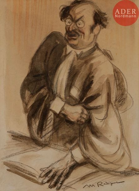 Maurice RADIGUET (1866-1941)
MORO-GIAFFERI PLAIDANT
Lavis d’encre.
Signé en bas à droite.
25 x 18 cm