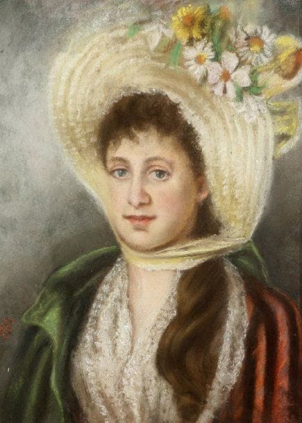 ANONYME
Portrait de femme au chapeau Pastel Monogrammé FB ? en bas à gauche 5850 x 45 cm