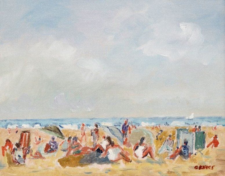 François GRAVES (né en 1934/36)
Plage animée Huile sur carton entoilé Signée en bas droite 22 x 27 cm