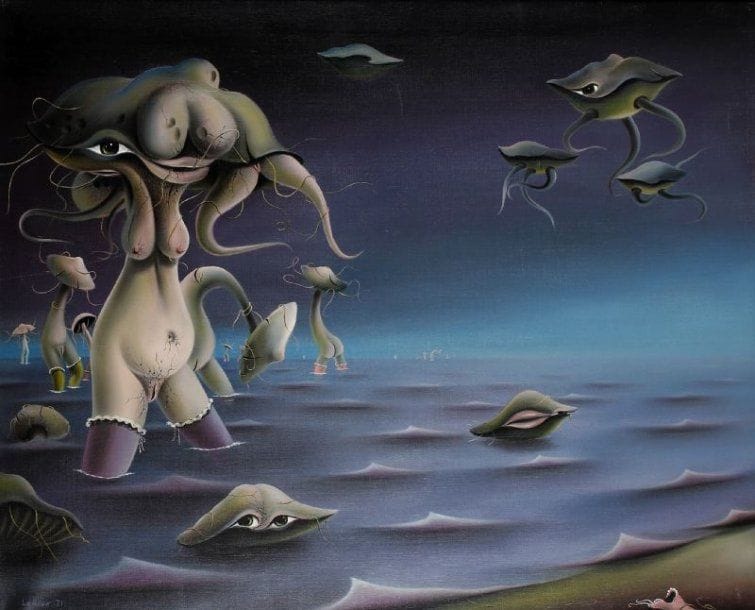 François LE ROUX (né en 1943)
La pieuvre, 1971 Huile sur toile Signée et datée en bas à gauche 80 x 100 cm