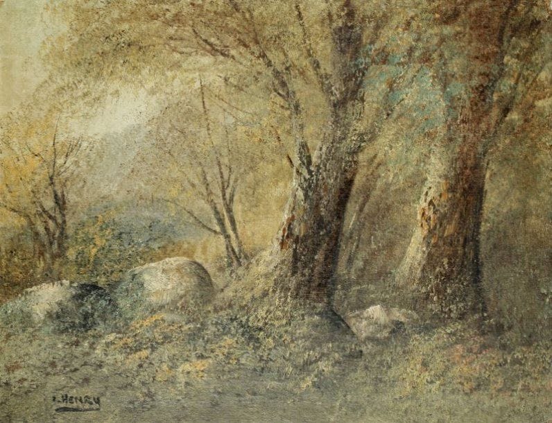 Lucien HENRY (1920-1988)
Sous-bois Huile sur toile Signée en bas à gauche 43 x 55 cm