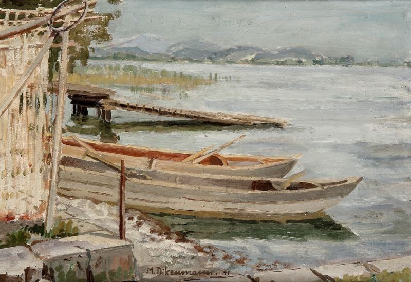 Marta DIKENMANN [Suisse] (1899-1980)
Aurore sur le lac de Zurich, 1941 Huile sur carton Signée et datée en bas au centre Titrée au dos 33 x 46 cm