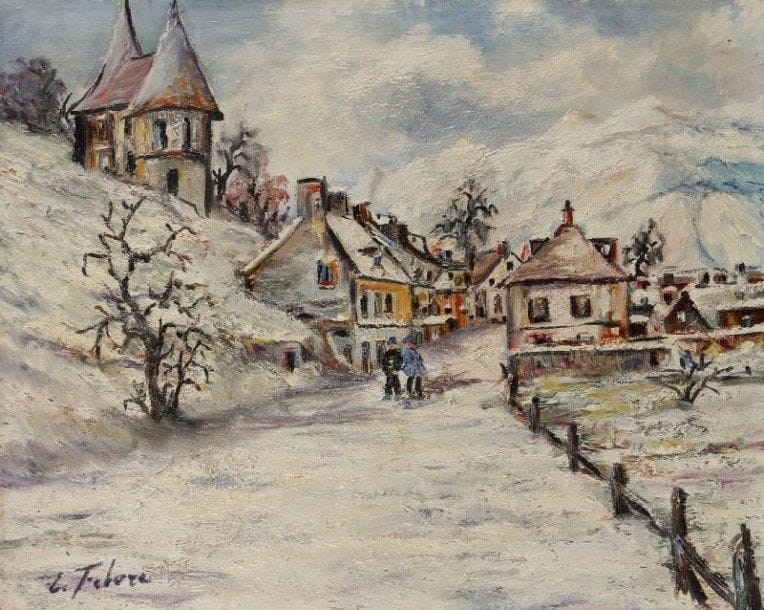 Edouard FEBVRE (1885-1967)
Village sous la neige Huile sur toile Signée en bas à gauche 33 x 41 cm