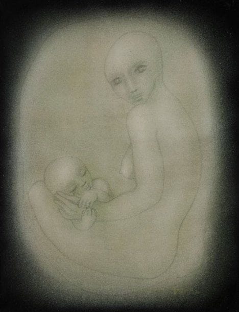Jean MOULIN (né en 1932)
Femme à l'enfant, 1970 Technique mixte sur toile Signée et datée en bas à droite 89 x 116 cm