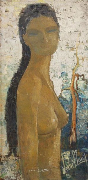 Christiane PERILLAUD (1929-2004)
Jeune femme en buste Huile sur toile Signée en bas à droite et au dos Taches 60 x 30 cm