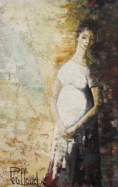 Christiane PERILLAUD (1929-2004)
Jeune femme enceinte Huile sur toile Signée en bas à gauche et au dos 81 x 54 cm