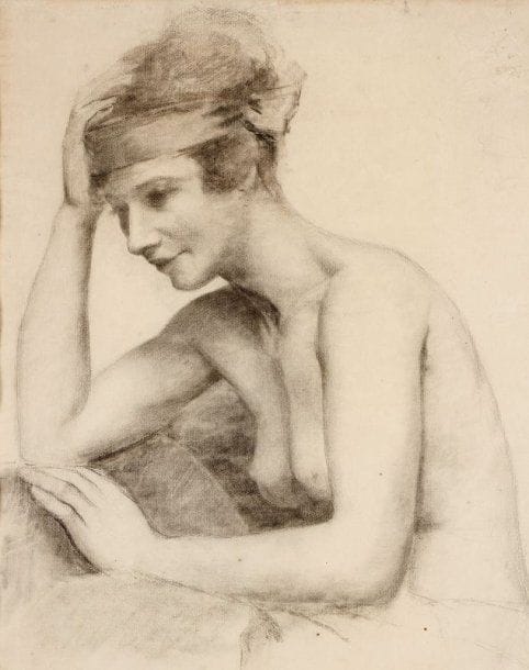 ECOLE FRANCAISE
Femme pensive au turban Fusain Non signé 57 x 45 cm (à vue)