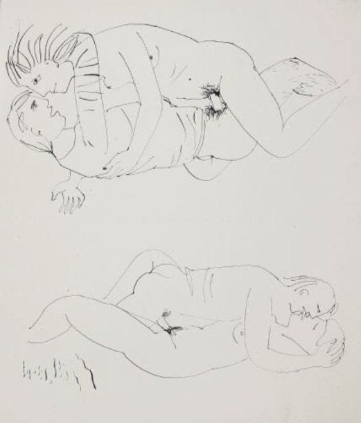 Mario PRASSINOS (1916-1985)
Sans titre (érotique), vers 1947 Plume et encre sur papier Tampon de l'UFE et de l'atelier Paul Haasen au verso 333 x 287 cm Un certificat établi par Catherine Prassinos sera remis à l'acquéreur