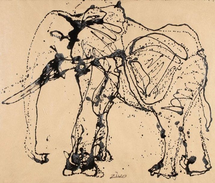 ZIVO (1950-)
Eléphant Encre sur papier kraft Signée en bas au centre 63 x 75 cm