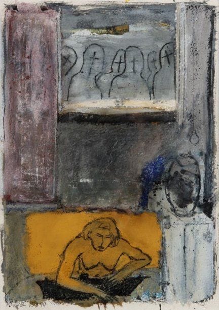 Matthias DÜWEL (né en 1957)
Woman with model ship, 1990 Gouache sur papier Signée et datée 1590 en bas à gauche 25 x 17 cm Provenance : Galerie Bellier