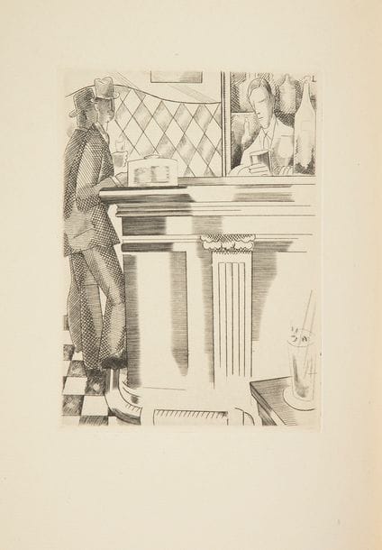 LABOUREUR (Jean-Émile) - TOYE (Nina) - ADAIR (A. H.).
Petits & grands verres. Choix des meilleurs cocktails recueillis par Nina Toye & A. H. Adair et mis en français par PH. Le Huby.
Paris : Au sans pareil, [1927]. — In-4, 250 x 200 : frontispice, (2 ff.), 131 pp., (3 ff. 2 derniers blancs), 9 planches, couverture illustrée. Broché, couverture rempliée.

Sylvain Laboureur, Catalogue complet de l’œuvre de Jean-Émile Laboureur, II, pp. 120 à 123, n° 342.
Édition originale française de ce recueil composé par Nina Toye et A. H. Adair et présenté comme traduit par Philibert Le Huby qui n’est autre que le pseudonyme de Jean-Émile LABOUREUR.
Il s’agit de l’un des premiers ouvrages à divulguer pour le grand public de véritables recettes de cocktails. L’édition américaine parut en 1925.
Superbement illustrée par Laboureur, cette édition comprend 10 très belles compositions hors texte gravées à l’eau-forte et au burin ainsi qu’une composition en couleurs sur la couverture et 14 ornements en noir représentant des bouteilles, des verres, un shaker, un citron, etc.
Un des exemplaires de luxe au format in-4, les seuls à comprendre les hors-textes, celui-ci étant l’un des 20 premiers sur vergé d’Arches, avec une suite sur japon, réservés aux « Amis du Sans Pareil », signés par l’éditeur René Hilsum.
Exemplaire parfaitement conservé.