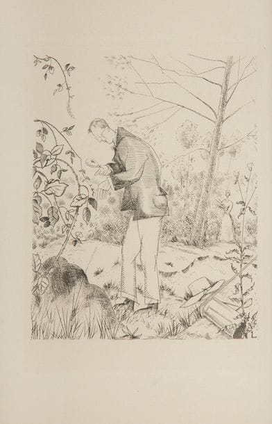 [LABOUREUR (Jean-Émile)] - MAETERLINCK (Maurice).
La Vie des abeilles. - La Vie des termites. - La Vie des fourmis.
Paris : L’Artisan du livre, 1930. — 3 volumes in-8, 188 x 140 : frontispice, 313 pp., (3 ff. dernier blanc), 2 planches, couverture imprimée ; frontispice, 186 pp., (3 ff. dernier blanc), couverture imprimée ; frontispice, 234 pp., (3 ff. dernier blanc), couverture imprimée. Demi-maroquin rouge à coins, dos à nerfs, tête dorée, non rogné, couverture conservée, étui (reliure de l’époque).

Sylvain Laboureur, Catalogue complet de l’œuvre de Jean-Émile Laboureur, II, pp. 206 à 213, n° 425, 426 et 427.
Belle édition de 3 des titres de Maeterlinck consacrés à la vie de la nature, superbement illustrée de compositions dessinées et gravées au burin par Jean-Émile LABOUREUR.
La Vie des abeilles comprend un frontispice, 2 planches et 7 en-têtes de chapitre. La Vie des termites est ornée d’un frontispice et de 11 en-têtes et La Vie des fourmis est illustrée d’un frontispice et 9 en-têtes.
Tirage à 750 exemplaires. Un des 680 sur papier vélin teinté de Rives.
Dos passés, frottements d’usage aux nerfs. Quelques rares piqûres.