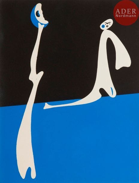 Joan MIRO (1893-1983)
Joan Miró (1893-1983) 
Sujets pour Cahiers d’art. 1934. Pochoirs en couleurs. 233 x 300. Dupin 14-15 ; Cramer III. Très belles épreuves sur vélin blanc, tirées sans marges. Quelques fines traces de frottement filiformes en surface (plus marquées à D. 14). Ens. 2 p. 

Pl. parues dans Cahiers d’Art, n°1-4, Paris, 1934, pour illustrer le texte « L’œuvre de Joan Miró de 1917 à 1933 ».