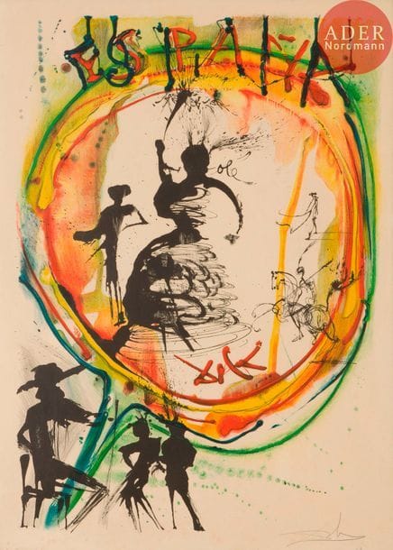 Salvador DALI (1904-1989)
Salvador Dalí (1904-1989) 
España. 1973. Lithographie. 505 x 700. Michler et Löpsinger 1427. Impression en couleurs. Belle épreuve sur vélin, oxydée, revêtue d’une signature et de l’annotation « E.A » au crayon. Toutes marges. Cadre.