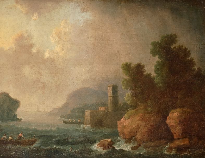 Attribué à Francesco FIDANZA (1749 - 1819)
Entrée d’un port 
Sur sa toile d’origine
39 x 49 cm
Restaurations anciennes