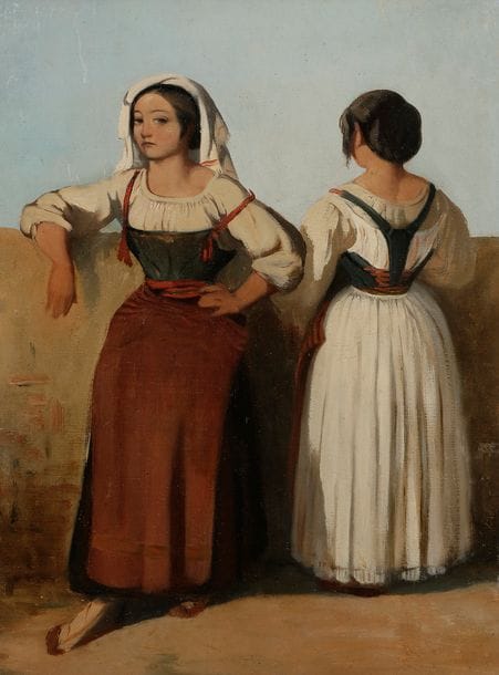 Attribué à Henri de CHACATON (1813 - 1886)
Deux Napolitaines 
Papier marouflé sur toile 
38 x 28 cm
Petites griffures