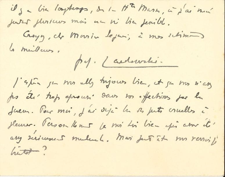 Paul LANDOWSKI (1875-1961) sculpteur. 3 L.A.S., 1912-1917, à M. Seguin du Sous-Secrétariat des Beaux-Arts ; 4 pages in-8 ou in-12, une enveloppe jointe.

    Boulogne 6 juillet 1912. Il prie de penser à régulariser sa commande du Panthéon : « je ne voudrais pas que les choses se passent comme la dernière fois »… St Cyr 29 septembre 1915. Il aimerait toucher « l’argent du fronton des Gobelins dont le modèle lui-même n’a pas encore été complètement payé, et voici maintenant plus de deux ans que tout est fini. Or la guerre se prolongeant, mes finances commencent à être en piteux état ! Je serais fort heureux, avant de partir au front, de laisser mes affaires en ordre »… Boulogne 9 mars 1917. De passage à Paris et désireux de le voir, il lui demande un rendez-vous… On joint une L.A.S. de son épouse (1915).