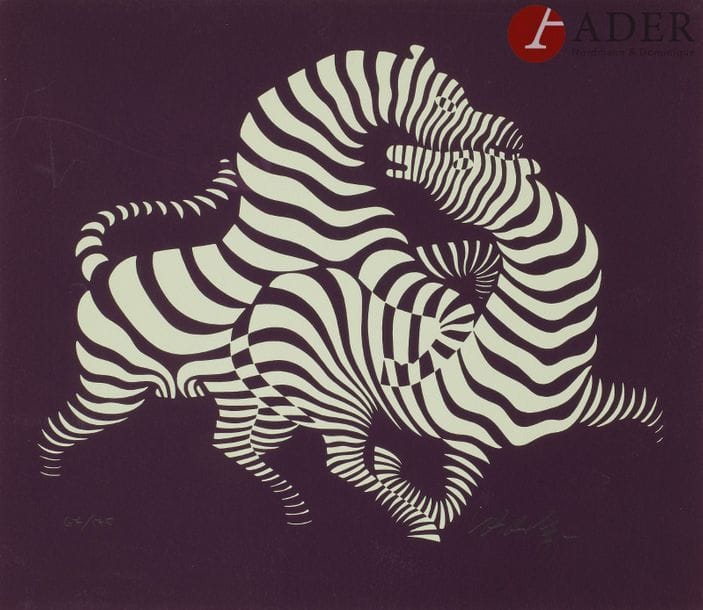 Victor VASARELY [hongrois] (1906-1997)
Zèbres mauves
Sérigraphie.
Signée et numérotée sur 175.
26 x 30 cm