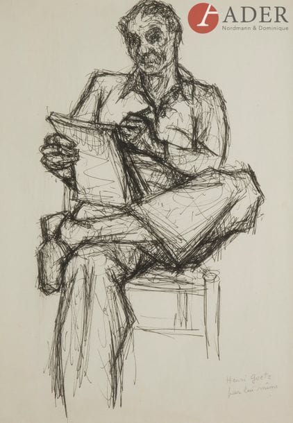 Henri GOETZ [franco-américain] (1909-1989)
Autoportrait
Encre.
Signée et titrée en bas à droite.
35.5 x 24 cm

Provenance : 
Collection Gérard Schürr, Paris (tampon au dos du montage).