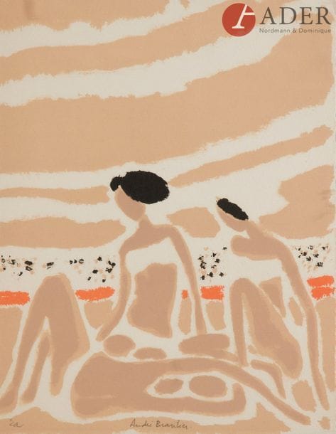 André BRASILIER (né en 1929)
Femme au bouquet de fleurs face à la tour Eiffel - à la plage - Baigneuses
3 lithographies.
Signées. 
Environ 24 x 18 cm chacune