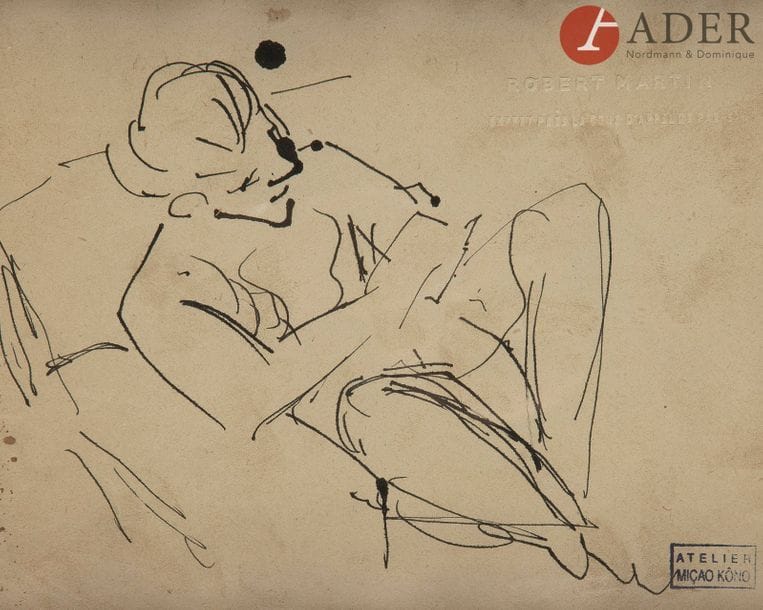 Micao KONO [japonais] (1900-1979)
Homme assis
Encre.
Porte le timbre de la vente d’atelier en bas à droite.
12.5 x 15.5 cm