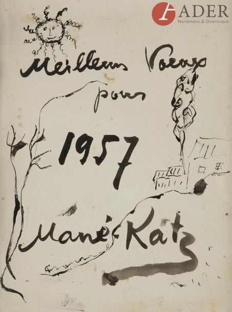 MANE-KATZ (1894-1962)
Meilleurs vœux, 1957
Encre et lavis d’encre.
Signé et daté.
17 x 13 cm