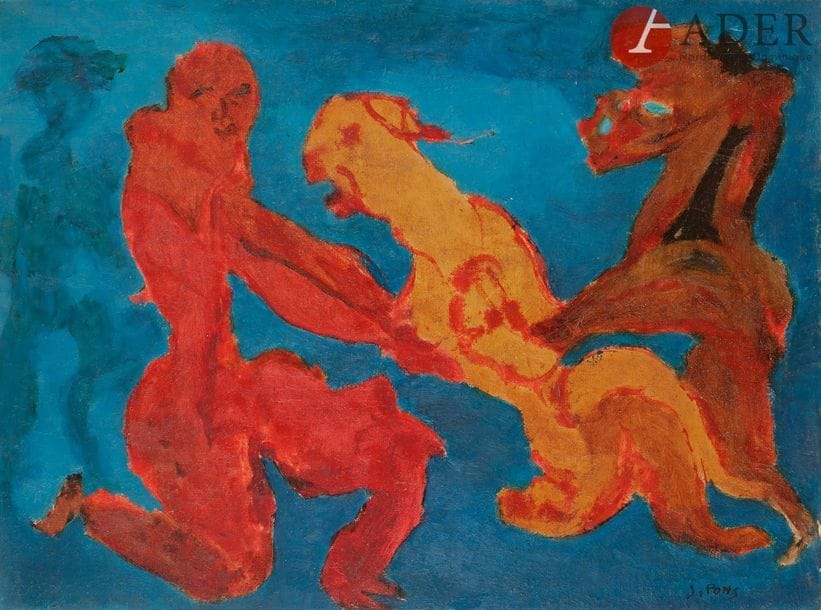 Jean PONS (1913-2005)
Désintégrés, 1969
Huile sur toile.
Signée en bas à droite.
46 x 61 cm